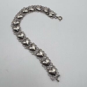 Vintage 1970s Goth Heart Chainmail Bracelet 925 Sterling Silver 7.5”